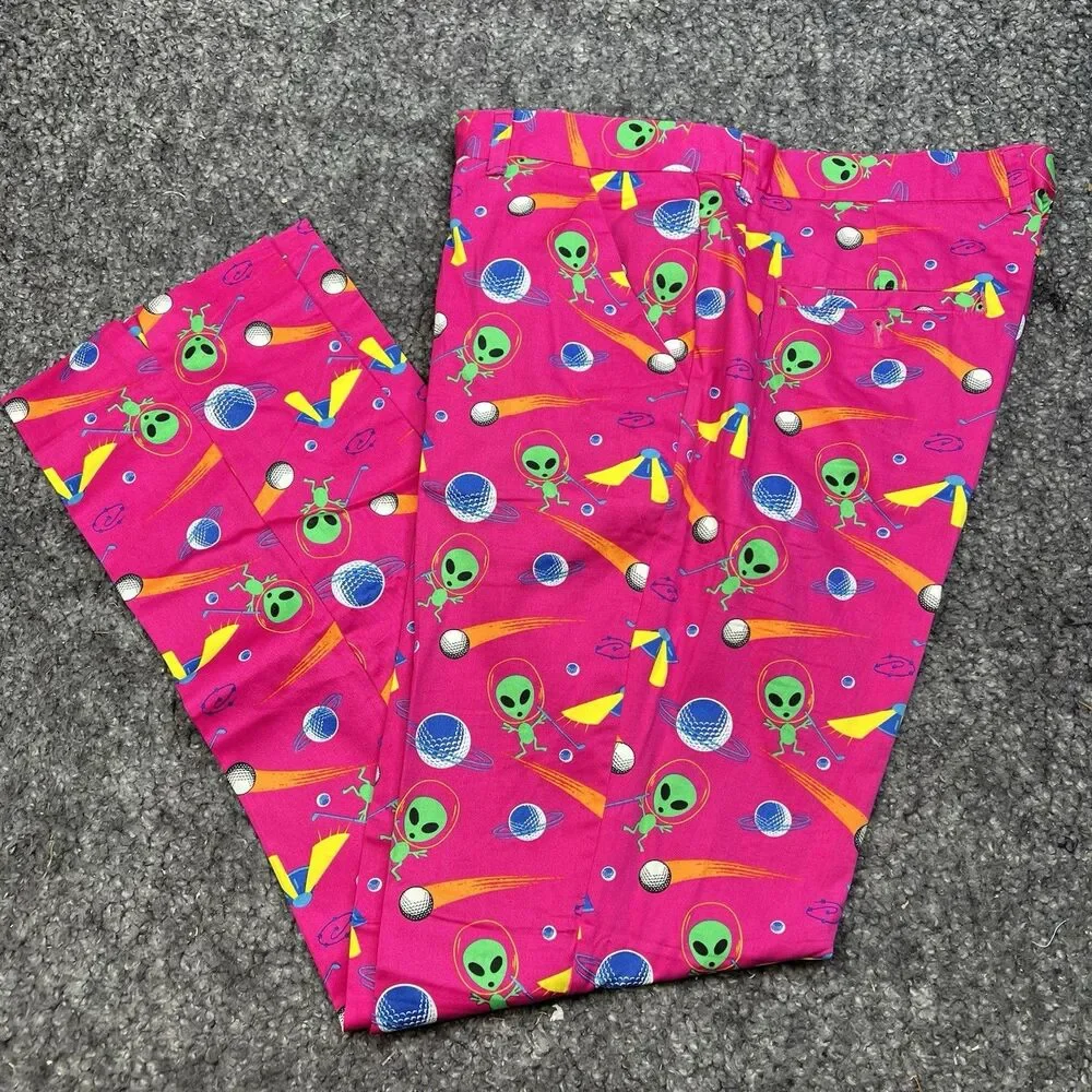 Royal and Awesome Men`s Golf Pants Aliens and Golfballs 38x32